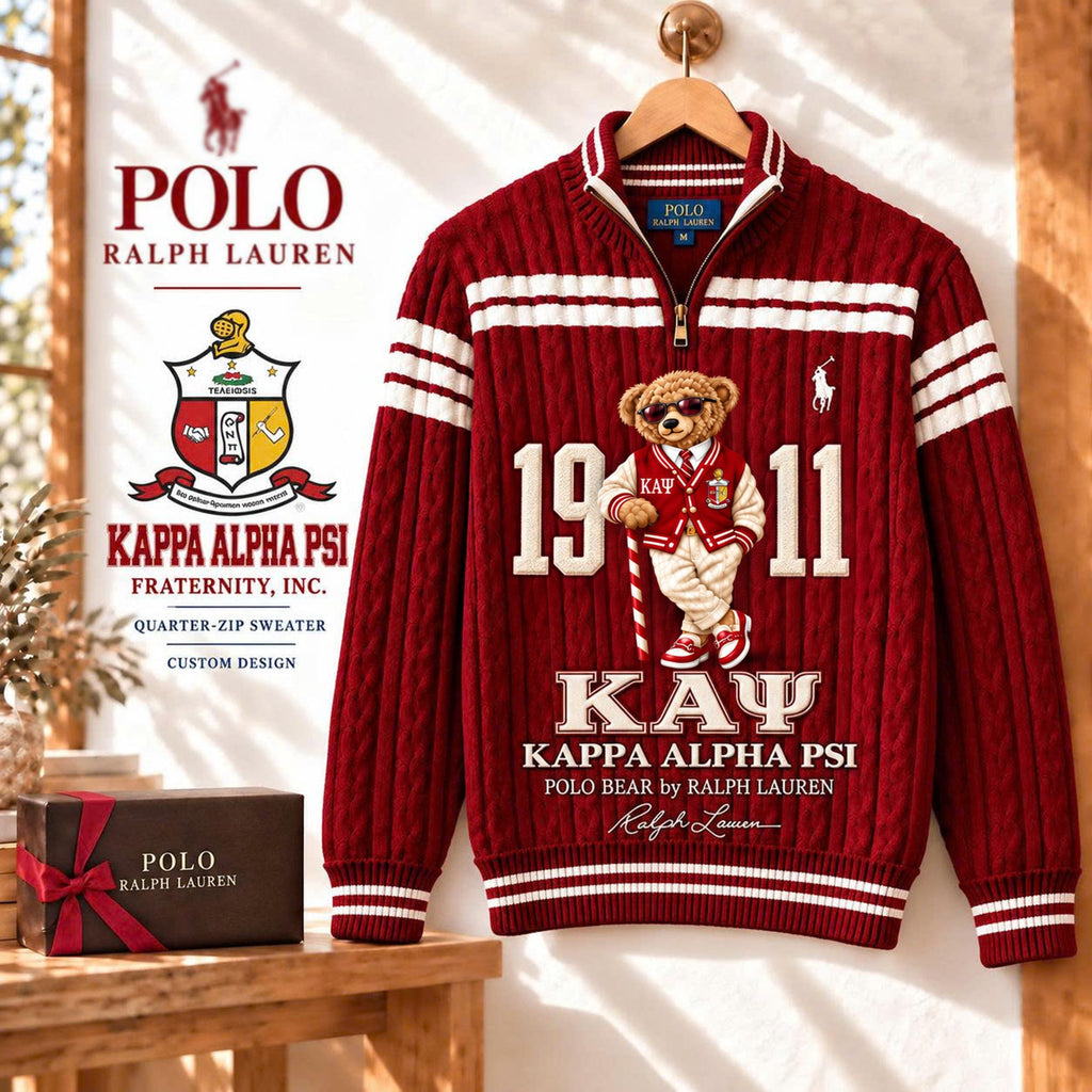 Premium Varsity Cable-Knit Quarter-Zip Sweater ALK YPT KAP 3010261