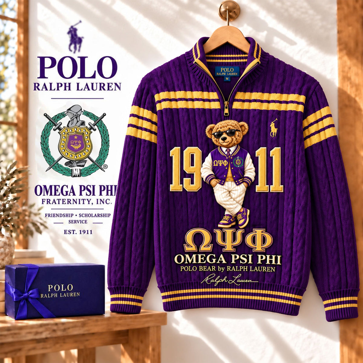 Premium Varsity Cable-Knit Quarter-Zip Sweater ALK YPT OPP 3010261