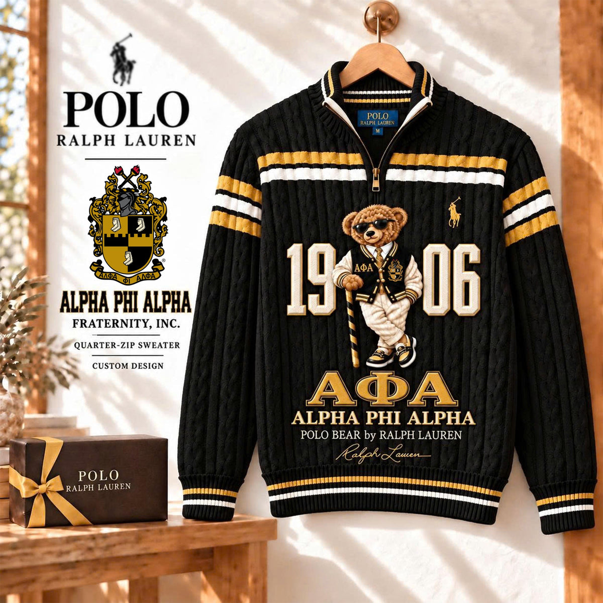 Premium Varsity Cable-Knit Quarter-Zip Sweater ALK YPT APA 3010261