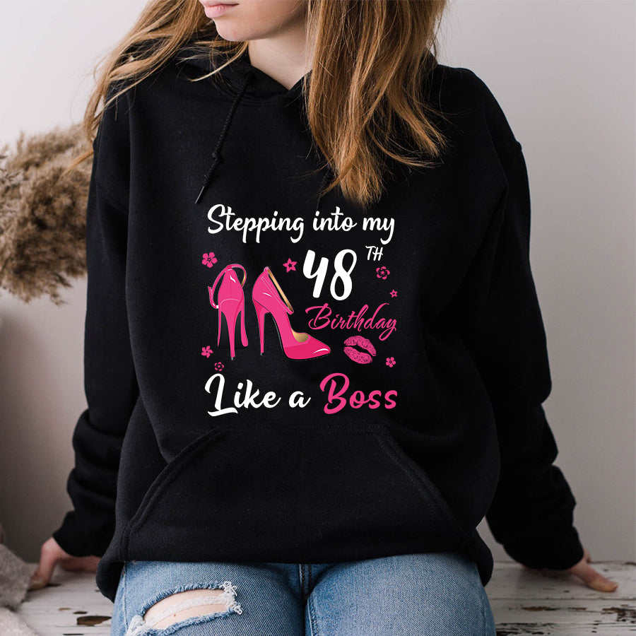 Stepping into my 48th Birthday Like a Boss, 48th birthday unique gifts for woman, 48th birthday ideas, Turning 48 years old cotton shirt