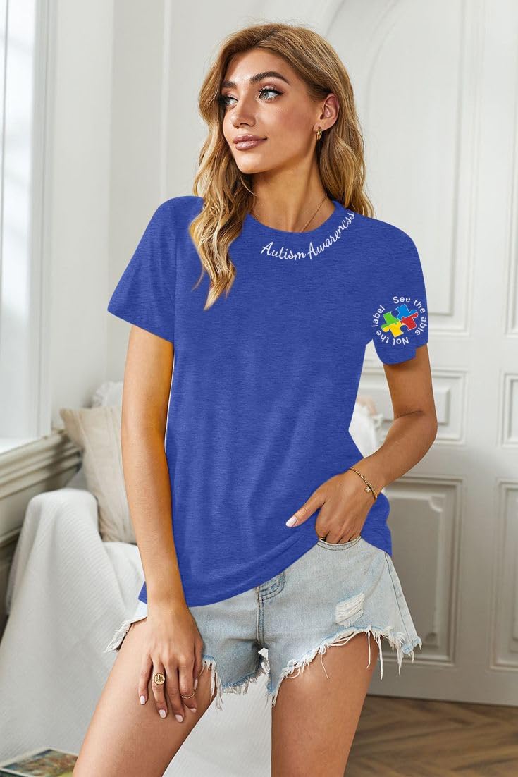 LOTUCY Autism Awareness Shirt Women Autism Support Teacher T-Shirt Special Education Short Sleeve Shirt