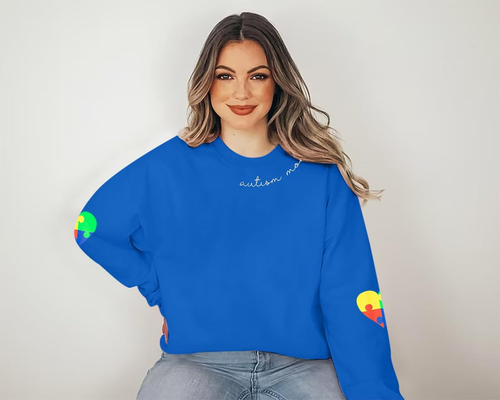 EGELEXY Autism Mom Sweatshirt Women : Autism Awareness Tops Puzzle Graphic Autistic Support Clothes