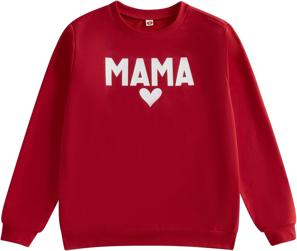 Karuedoo Mommy and Me Valentines Outfits Family Matching Shirts Letter Print Crewneck Long Sleeve Sweatshirt Pullover Top