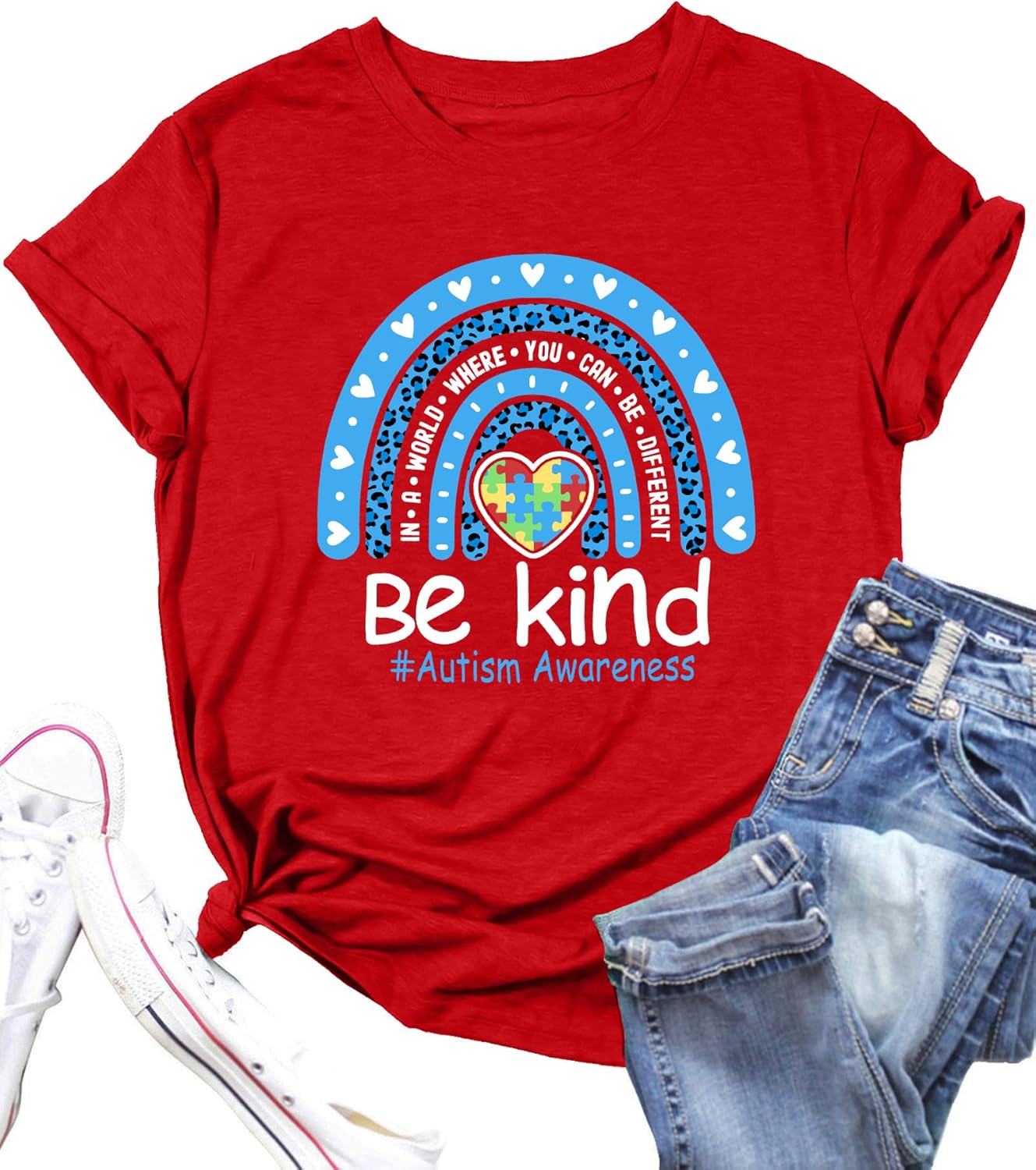 Autism Awareness Shirt Women Autism Support Tops Women Rainbow Mental Health Tshirt Special Education Tee