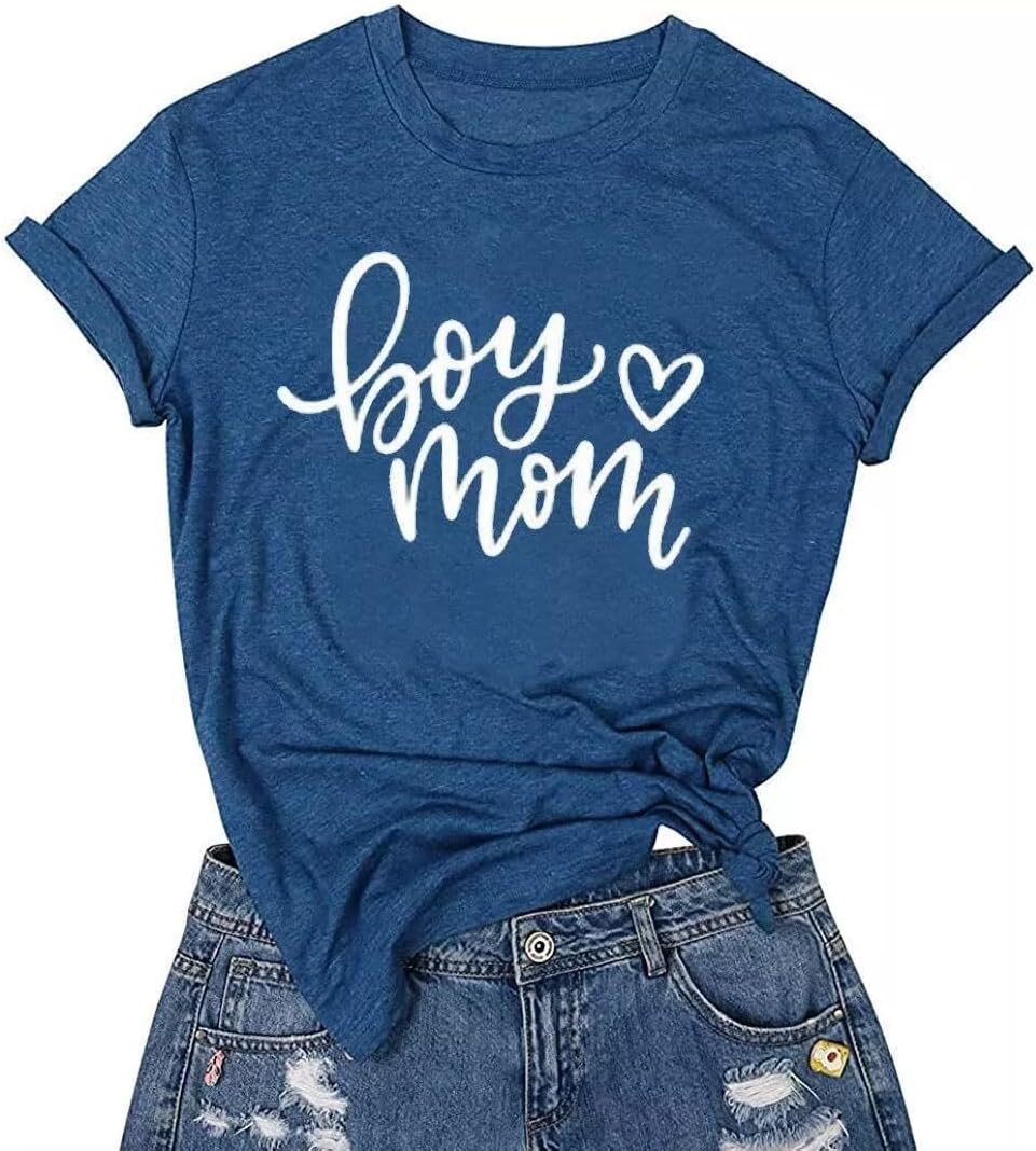 Boy Mom Tee Shirt for Women Short Sleeve Letter Printed Graphic Mom Gifts Tee Shirts