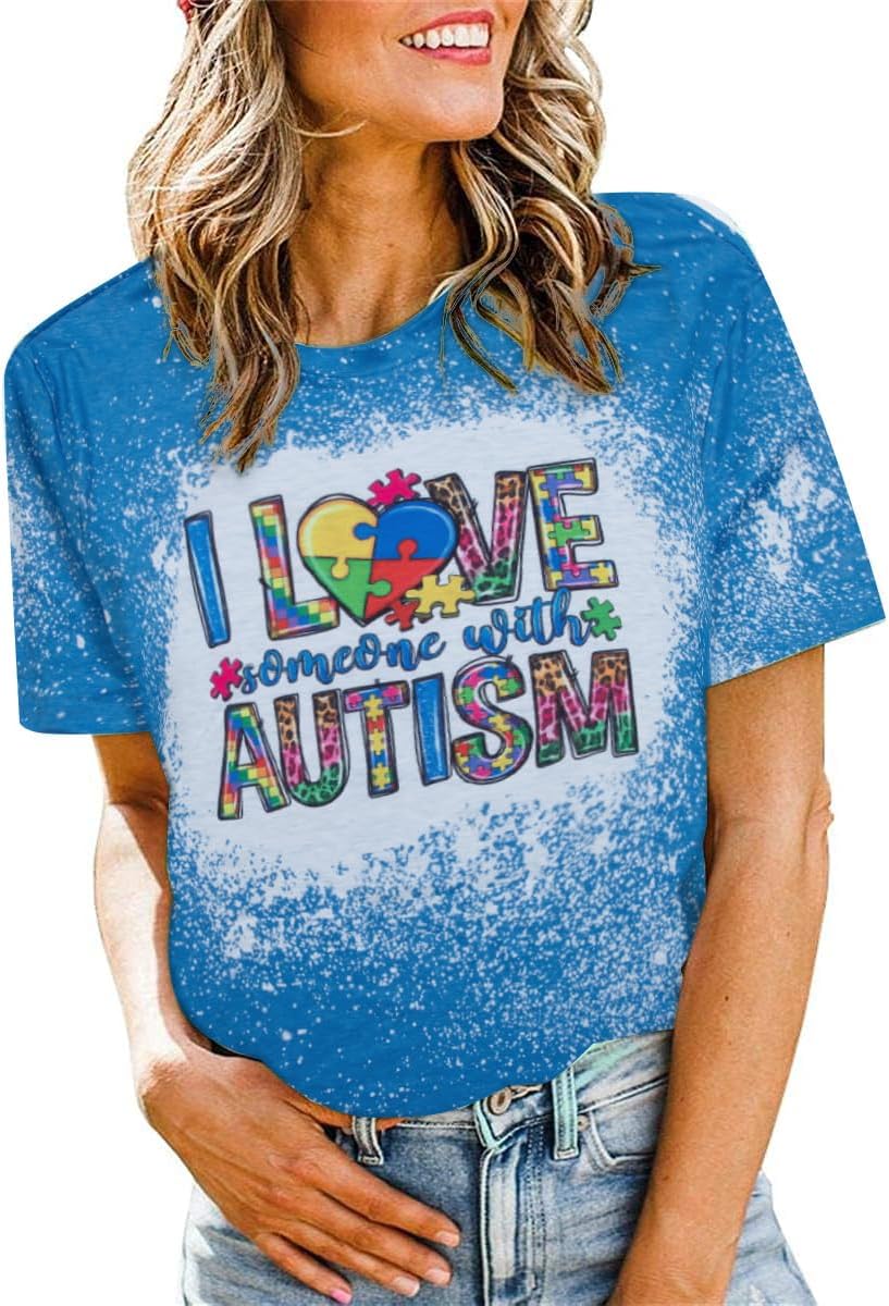 Autism Awareness Shirt Women Autism Shirts Autism Support Tops in April Blue Autism Mom Clothes Special Education Tees