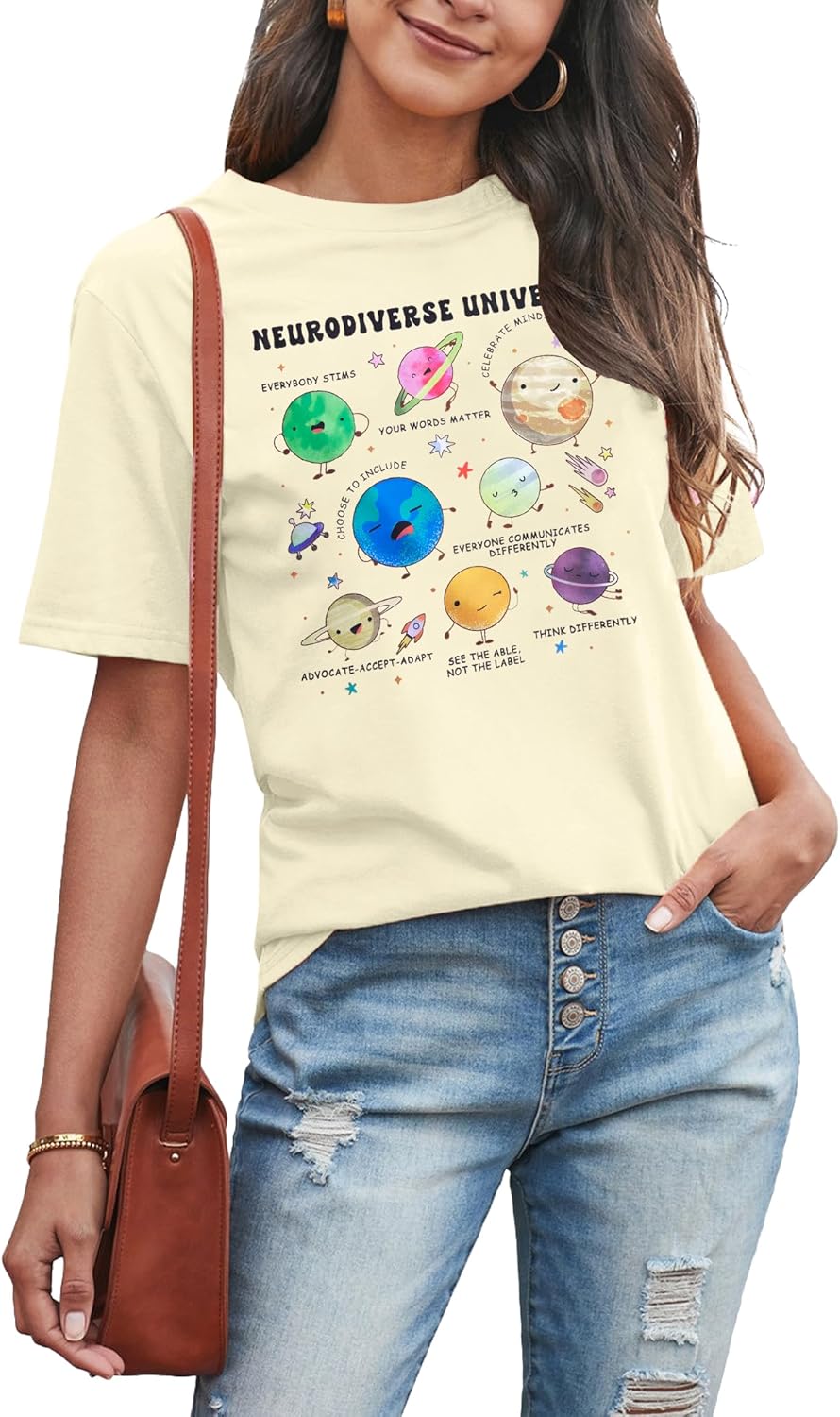 Autism Awareness Shirt Women Neurodiverse Universe Shirts Sped Teacher Tshirt Neurodiversity Short Sleeve Tee Tops