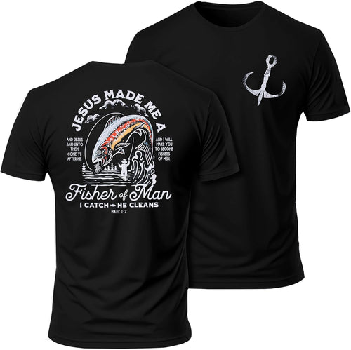 Dad Shirt for Men Christian Fishing Tees Father's Day Tshirt Papa Birthday Gift Short Sleeve Top
