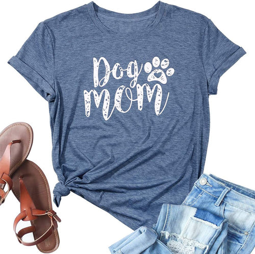 Dog Mom Tshirts for Women Funny Dog Paw Graphic Print Short Sleeve O Neck Mom Shirt Mother Shirt