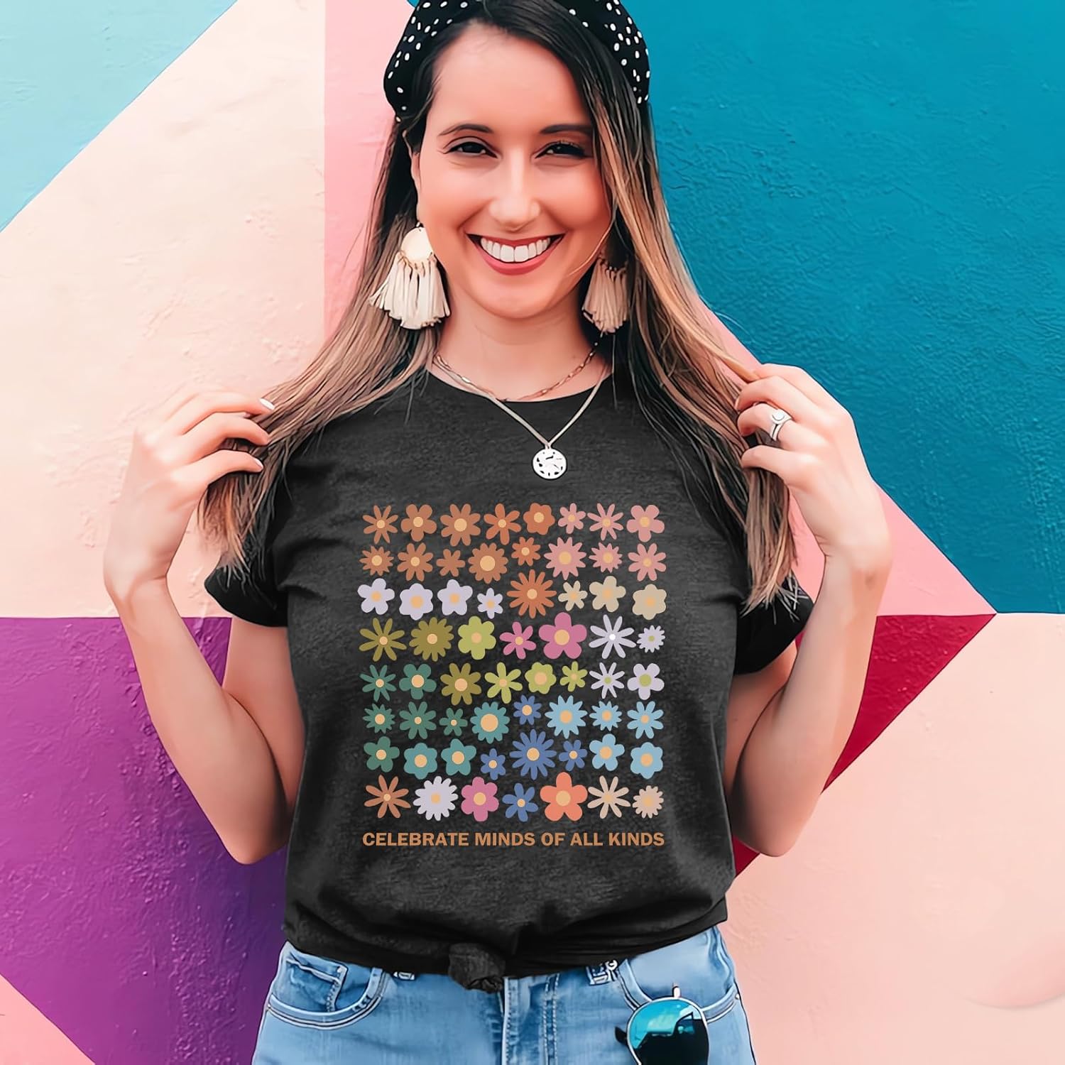 Autism Awareness Shirt Women Celebrate Minds of All Kinds Shirts Flowers T Shirt Inspirational Neurodiversity Tops