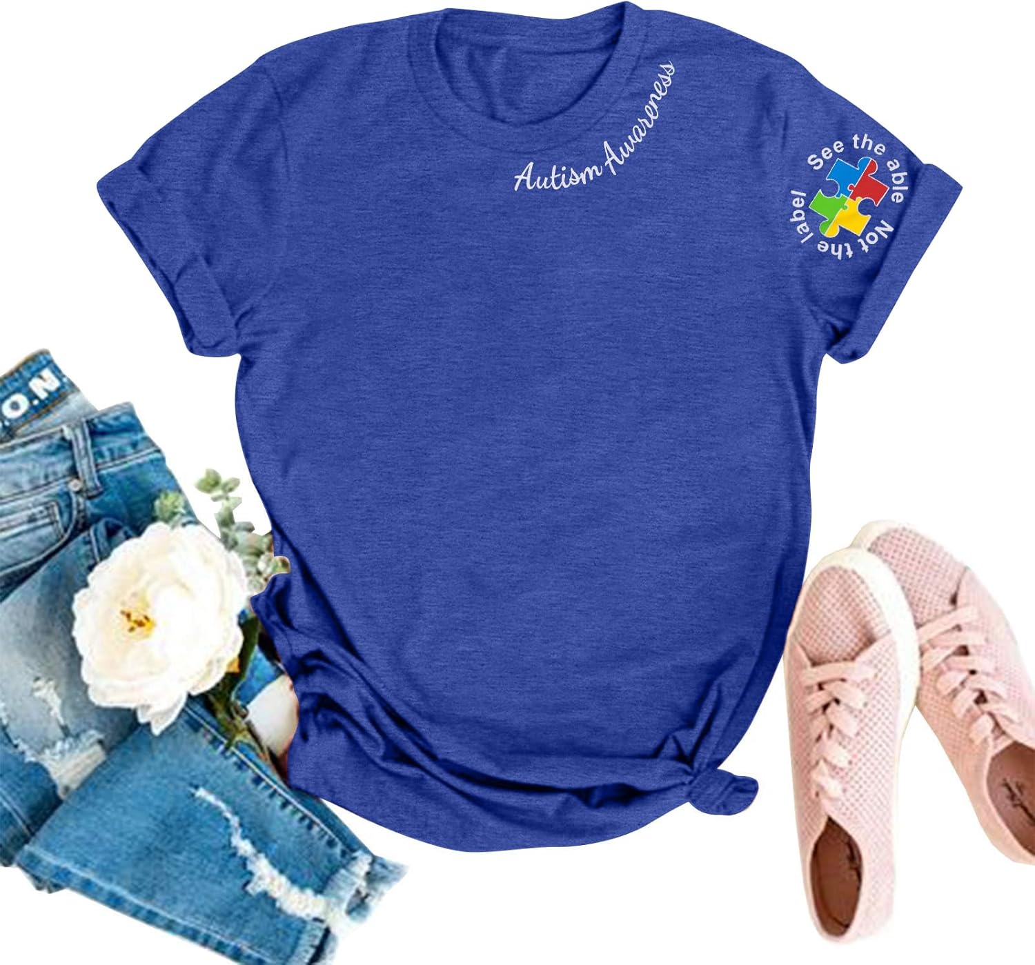 LOTUCY Autism Awareness Shirt Women Autism Support Teacher T-Shirt Special Education Short Sleeve Shirt
