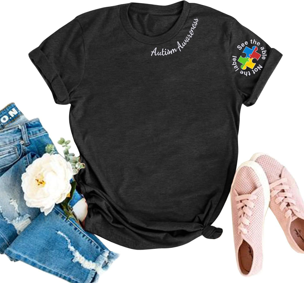 LOTUCY Autism Awareness Shirt Women Autism Support Teacher T-Shirt Special Education Short Sleeve Shirt