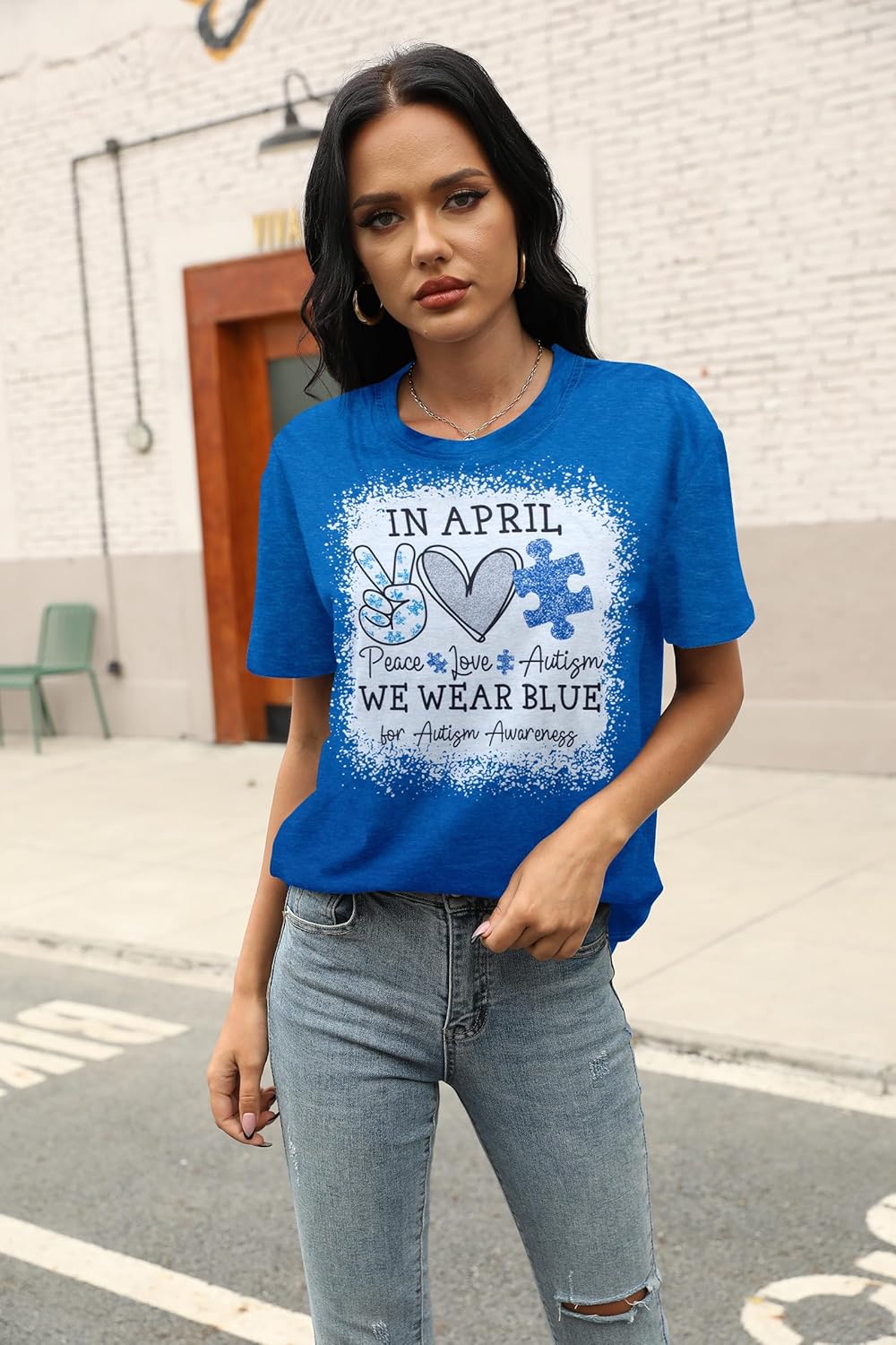 Autism Awareness Shirt Women: in April We Wear Blue Shirts Special Education Teacher Shirt Mental Health Tee Tops
