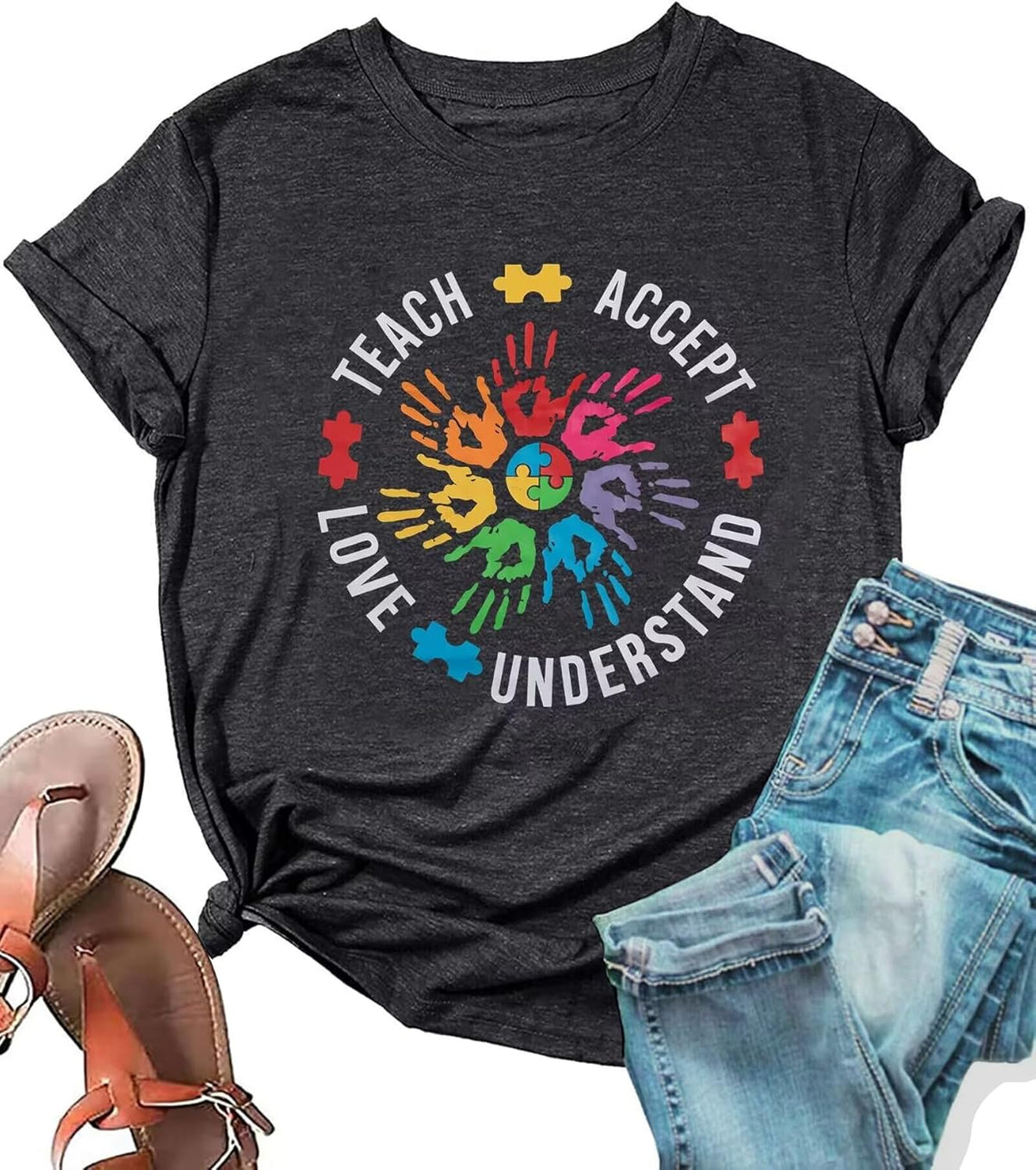 Teach Accept Understand Love Autism Awareness Shirt Women Teacher Shirts