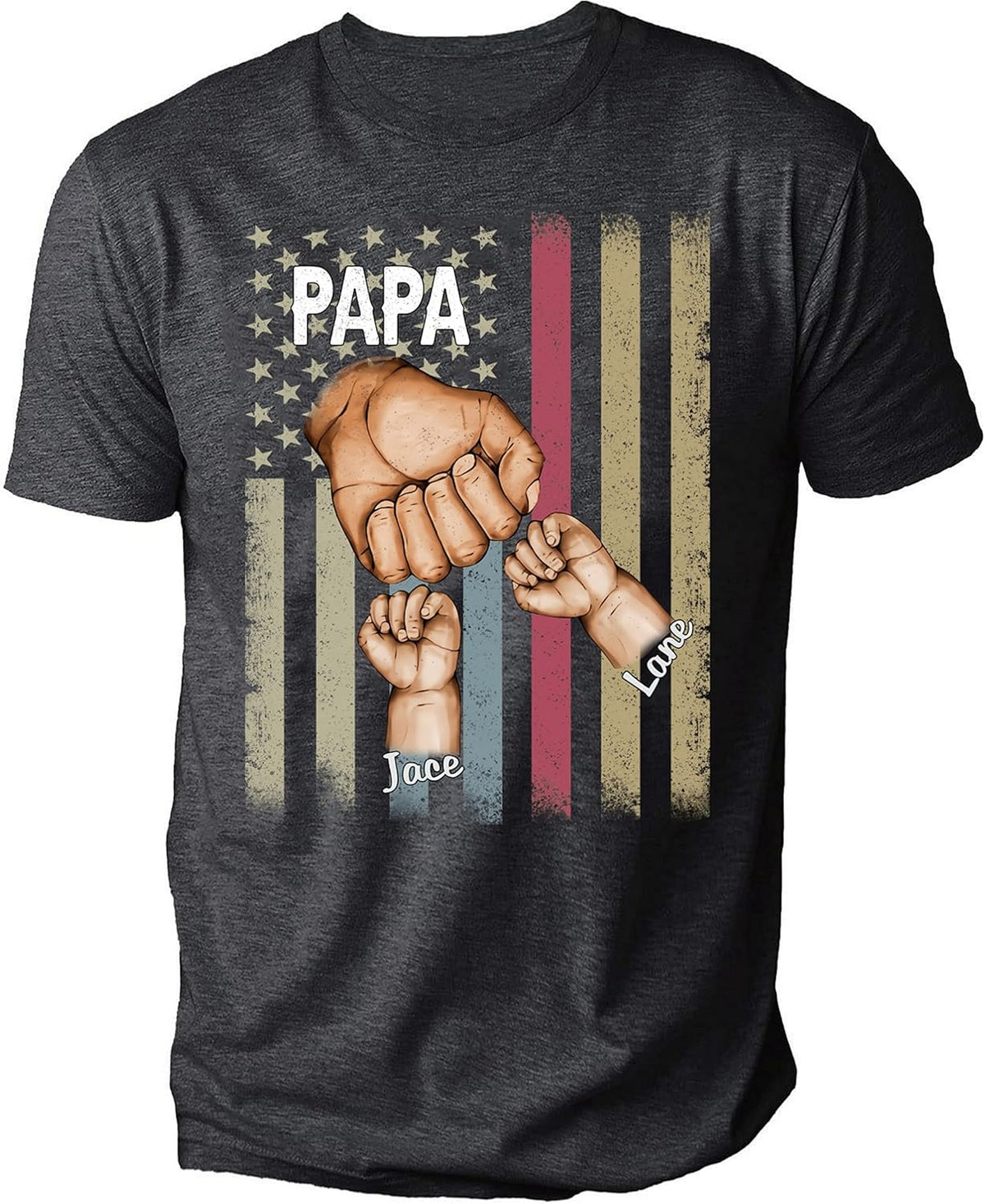 NAZENTI Personalized Fathers Day T-Shirt, Dad Papa Fist Bump Flag Shirt, Grandpa Papa Shirt, Gifts for Fathers Day
