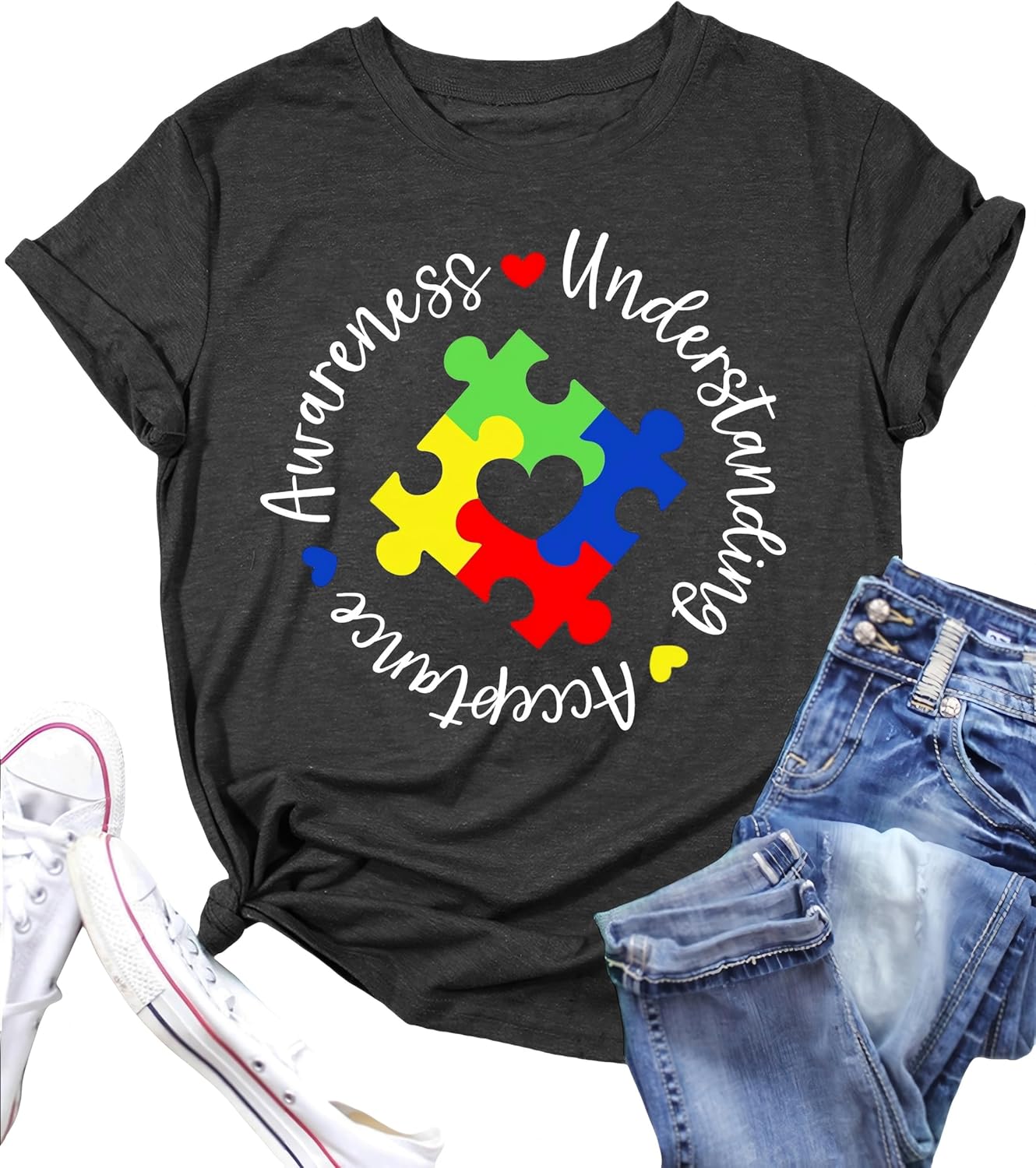 Autism Awareness Shirt Womens Autism Shirts Autistic Support Tshirt Acceptance Inspirational Mom Short Sleeve Tops