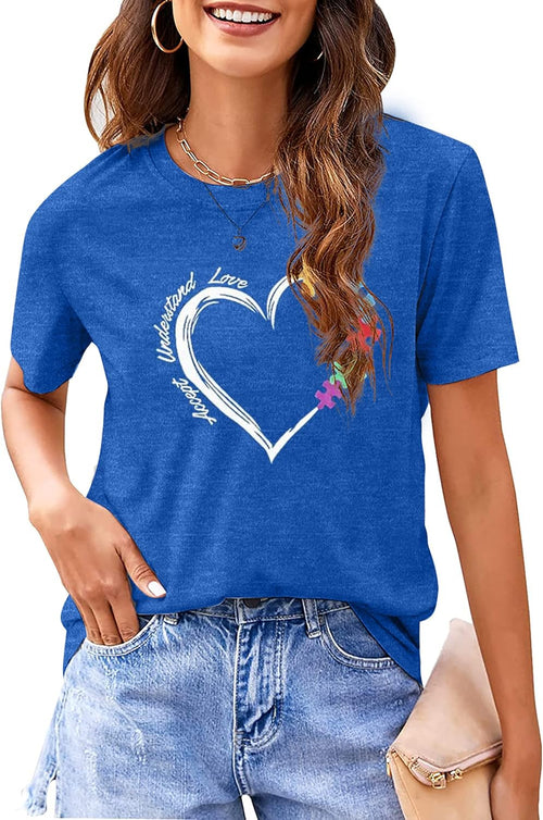 Be Kind Autism Shirt Women Autism Awareness Tee Accept Understand Love T-Shirt Casual Short Sleeve Graphic Tee Tops