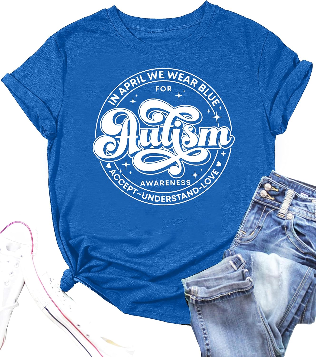 Autism Awareness Shirt for Women: in April We Wear Blue Shirts Mental Health Tee Inspirational Short Sleeve Tee Tops