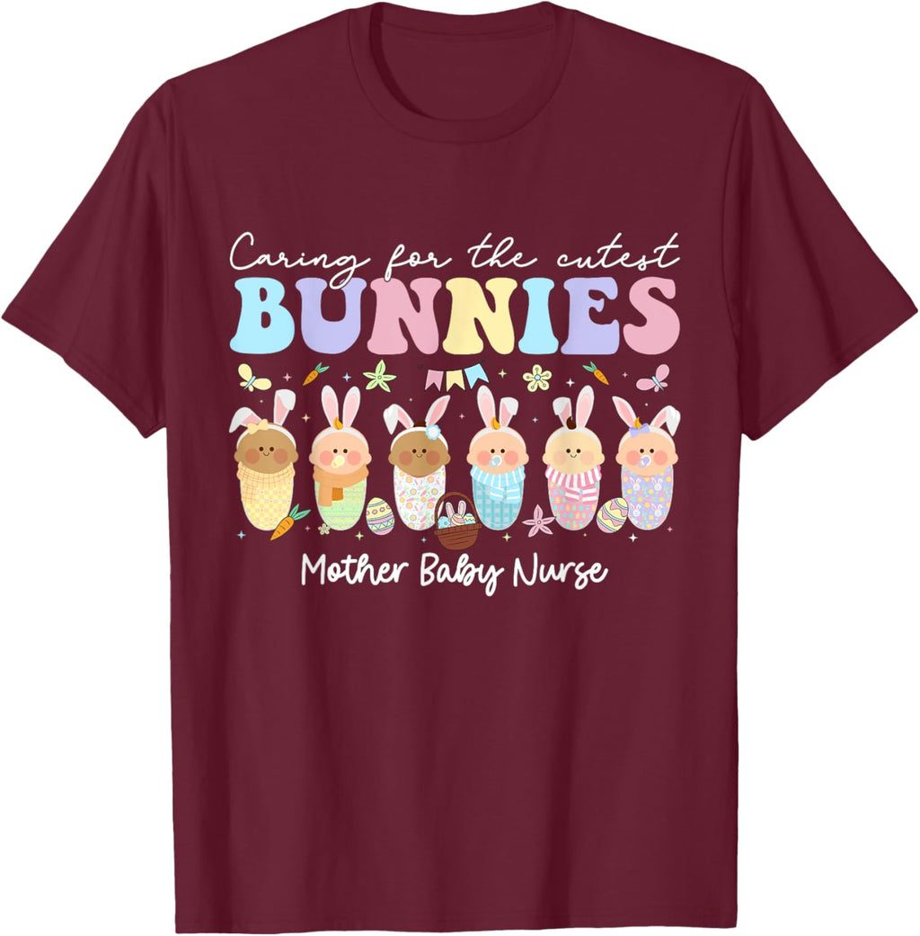 Mother Baby Nurse Easter Day Caring For The Cutest Bunnies T-Shirt, Small, Black