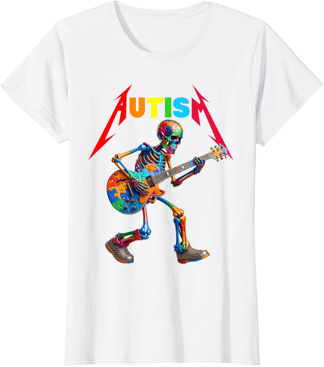 Autism Skeleton Guitar Rock Puzzle Music Autism Awareness