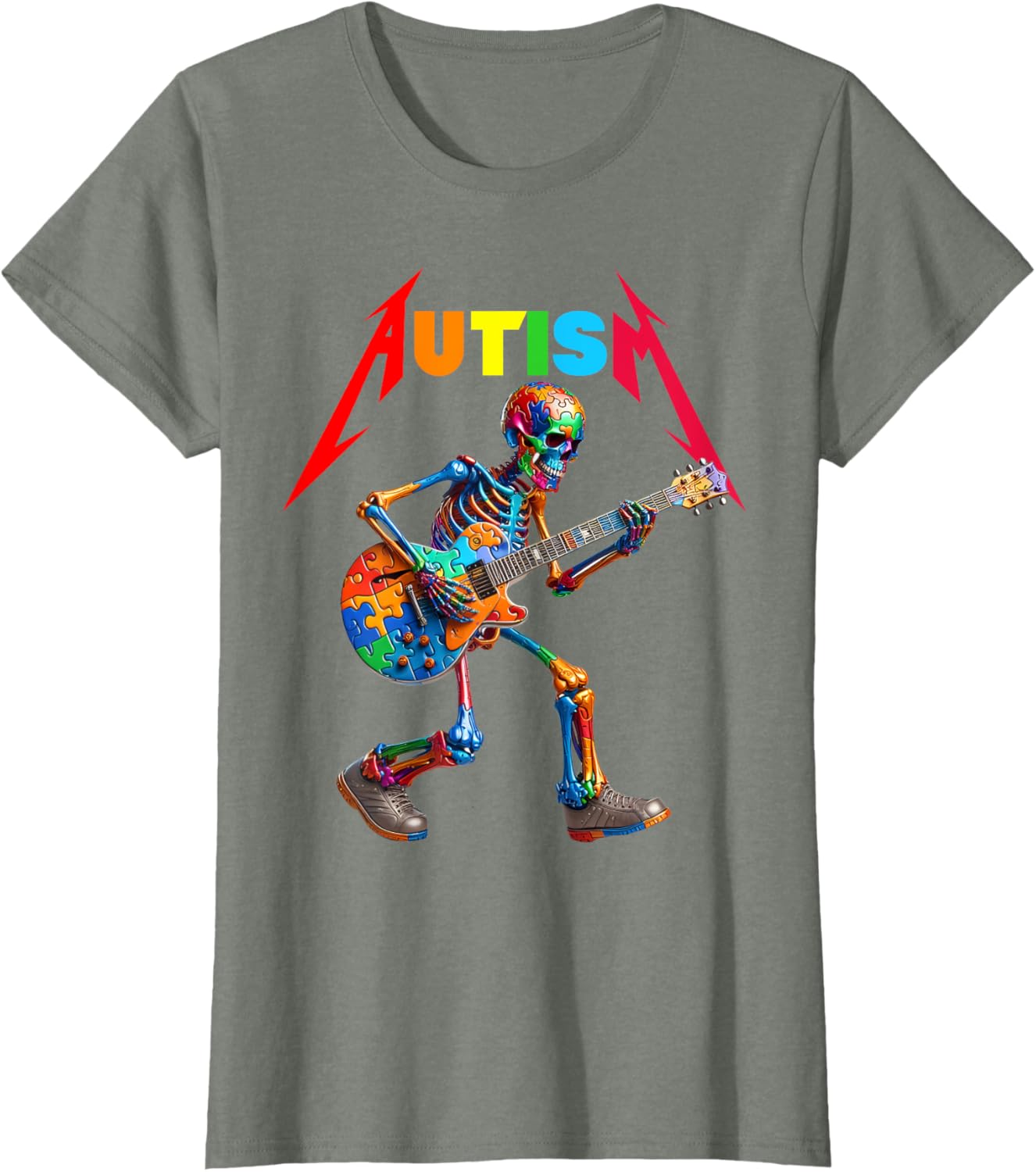 Autism Skeleton Guitar Rock Puzzle Music Autism Awareness