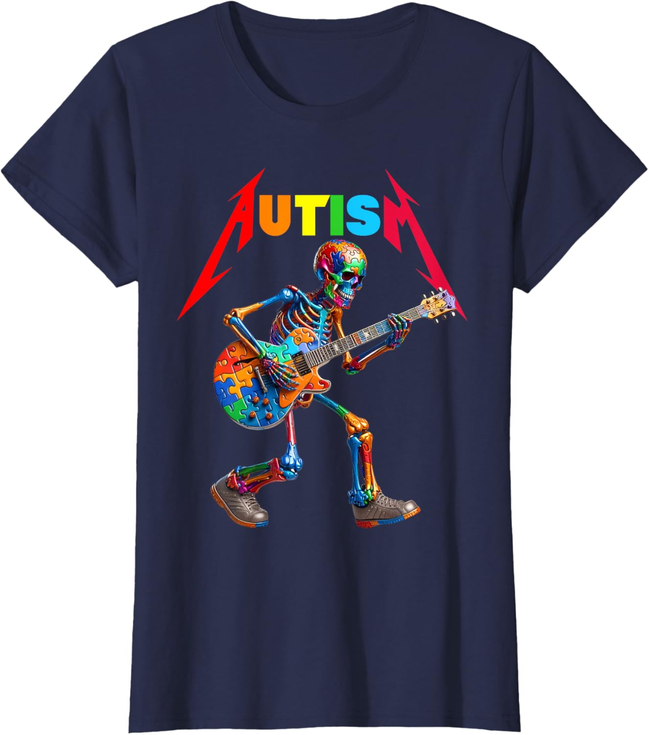 Autism Skeleton Guitar Rock Puzzle Music Autism Awareness