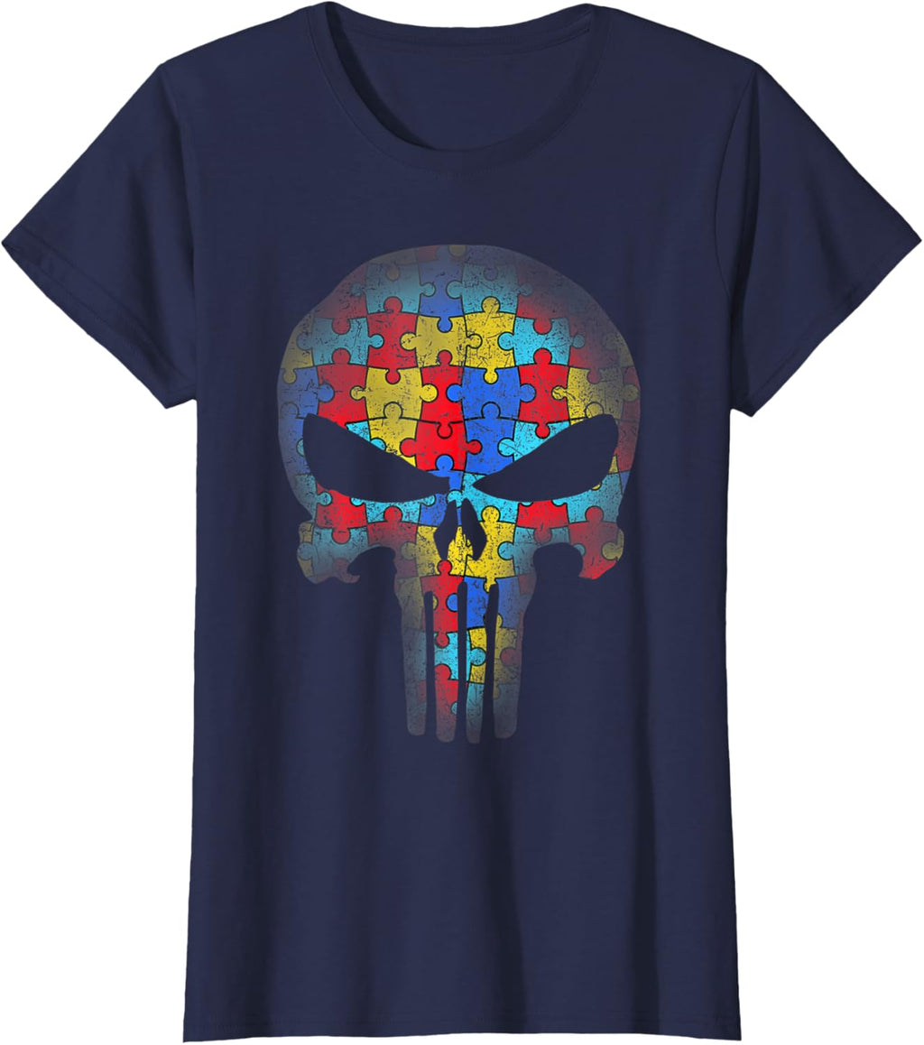 Skull Autism Awareness Puzzle Piece Mens Womens Kids