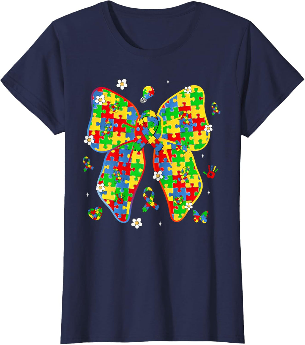 Autism Awareness Coquette Bow Puzzle Bow Women Kids Girl Boy