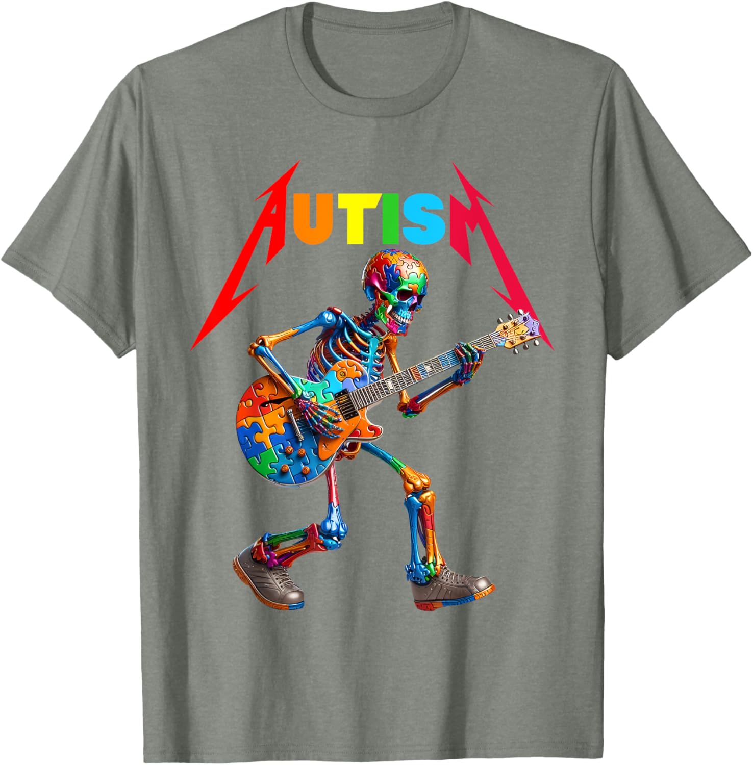 Autism Skeleton Guitar Rock Puzzle Music Autism Awareness
