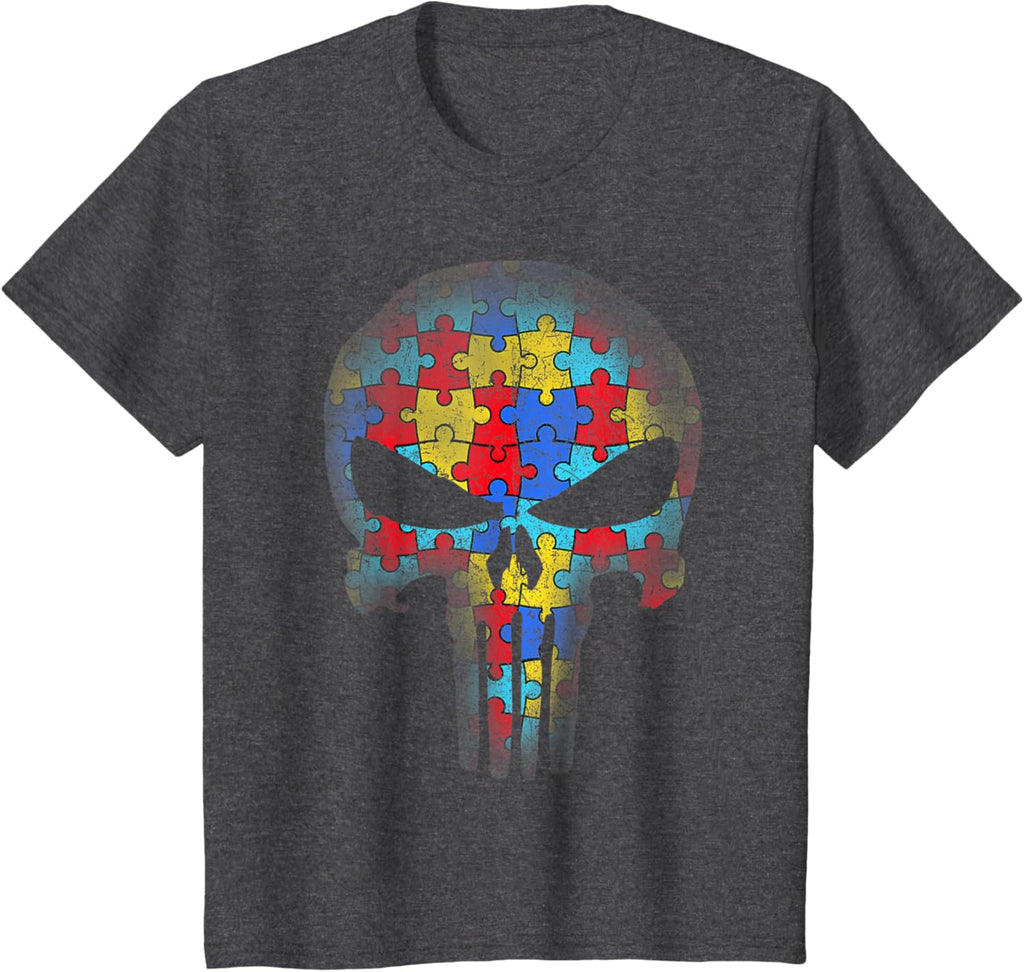 Skull Autism Awareness Puzzle Piece Mens Womens Kids
