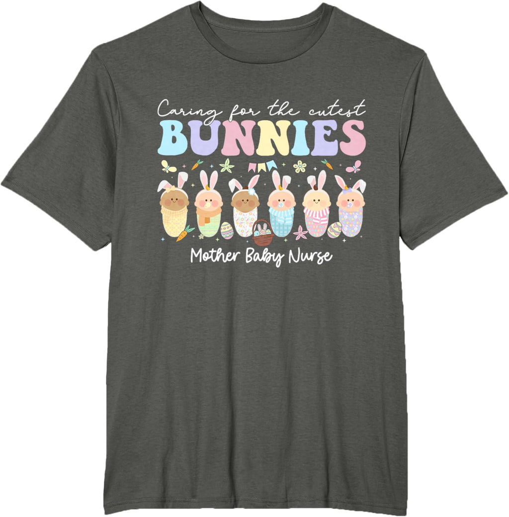 Mother Baby Nurse Easter Day Caring For The Cutest Bunnies T-Shirt, Small, Black