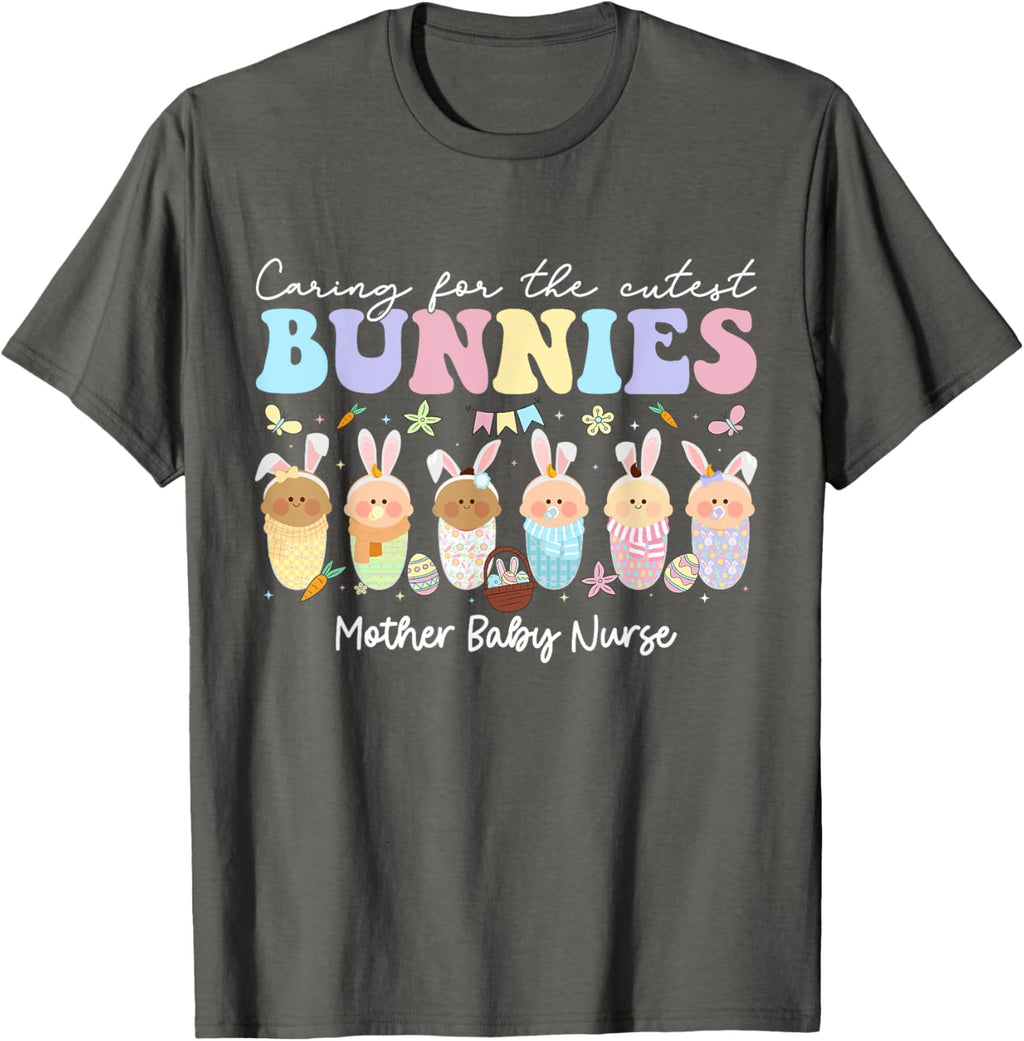 Mother Baby Nurse Easter Day Caring For The Cutest Bunnies T-Shirt, Small, Black