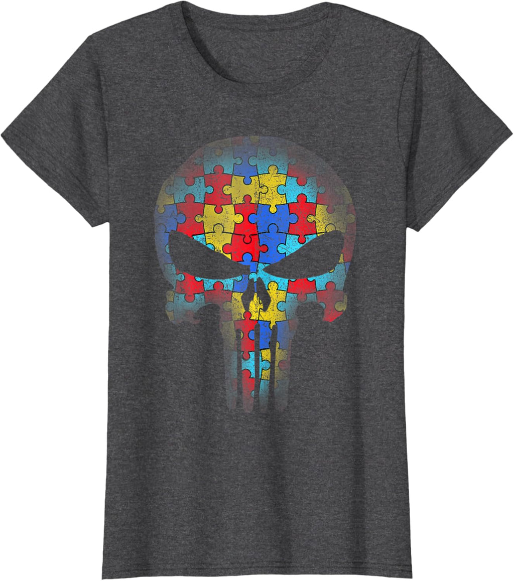 Skull Autism Awareness Puzzle Piece Mens Womens Kids
