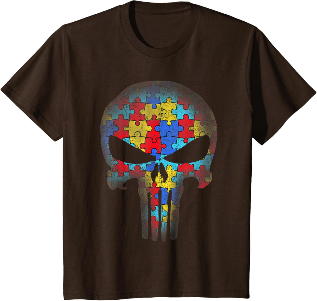 Skull Autism Awareness Puzzle Piece Mens Womens Kids