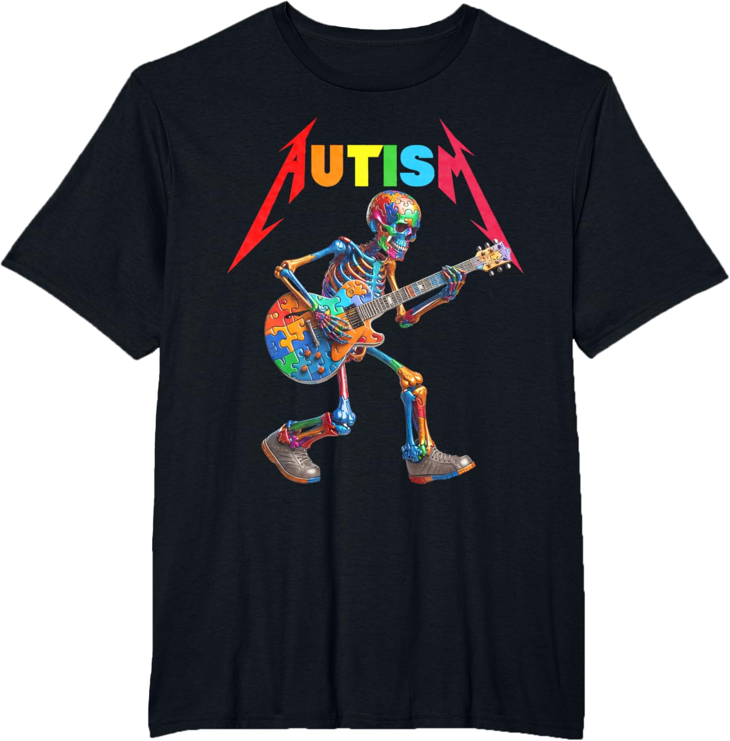Autism Skeleton Guitar Rock Puzzle Music Autism Awareness