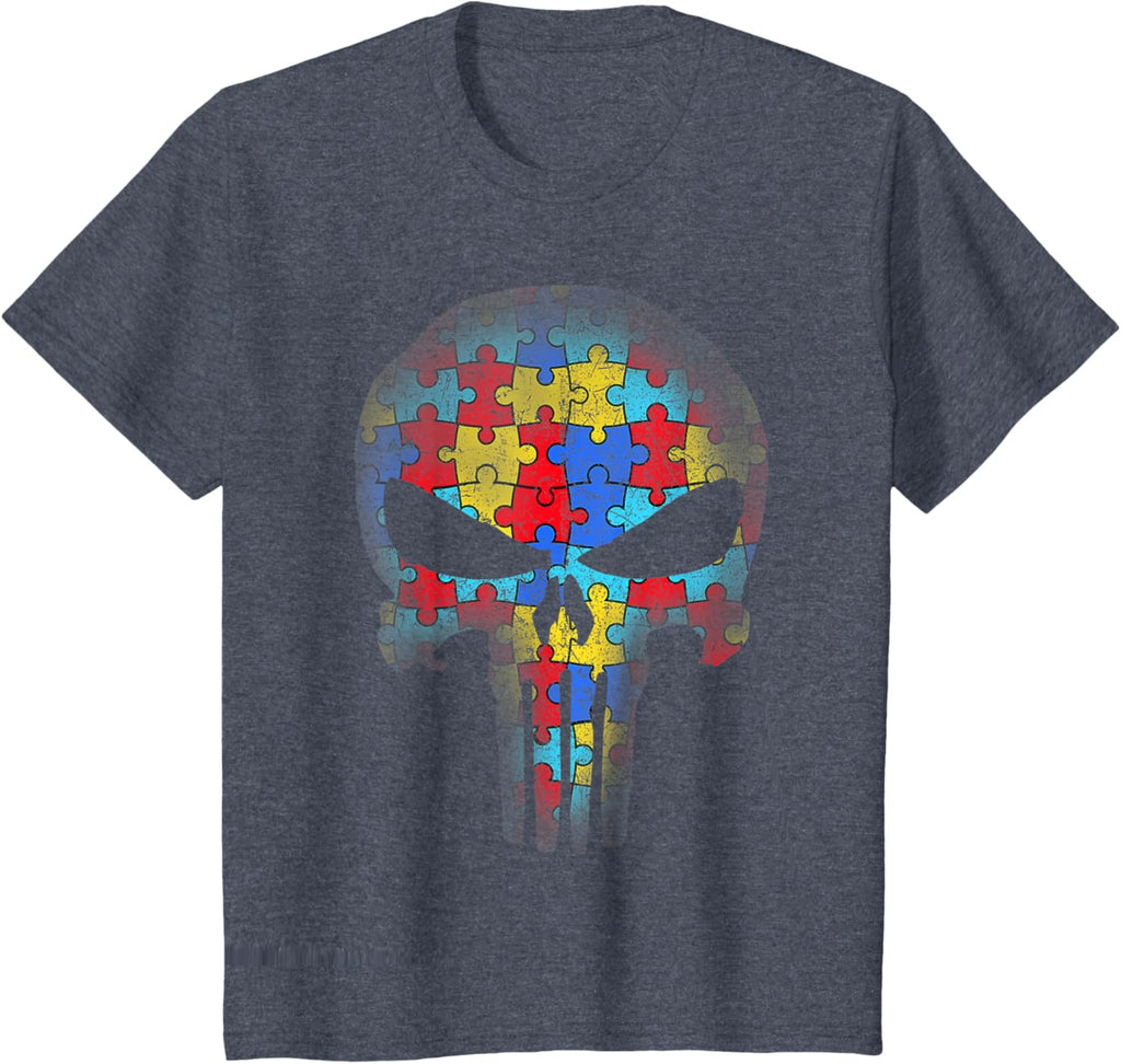 Skull Autism Awareness Puzzle Piece Mens Womens Kids