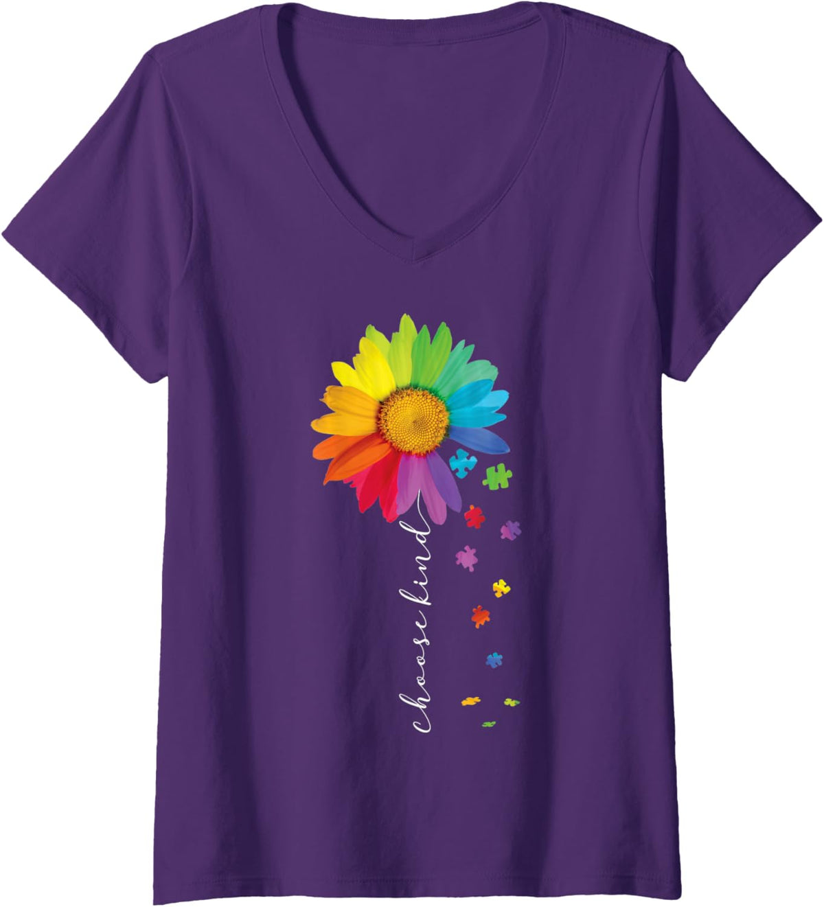 Womens Choose Kind Autism Awareness Rainbow Sunflower Warrior Gifts V-Neck