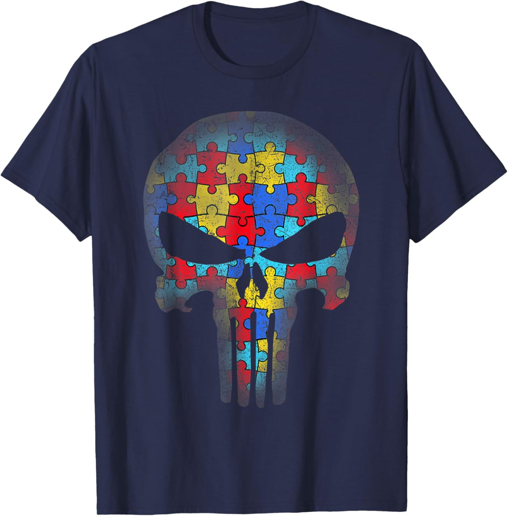 Skull Autism Awareness Puzzle Piece Mens Womens Kids