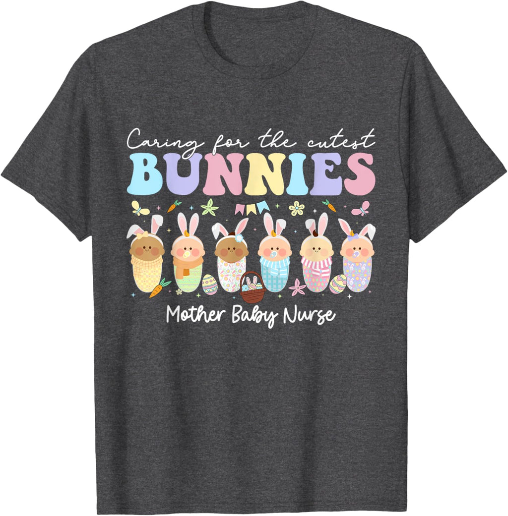 Mother Baby Nurse Easter Day Caring For The Cutest Bunnies T-Shirt, Small, Black