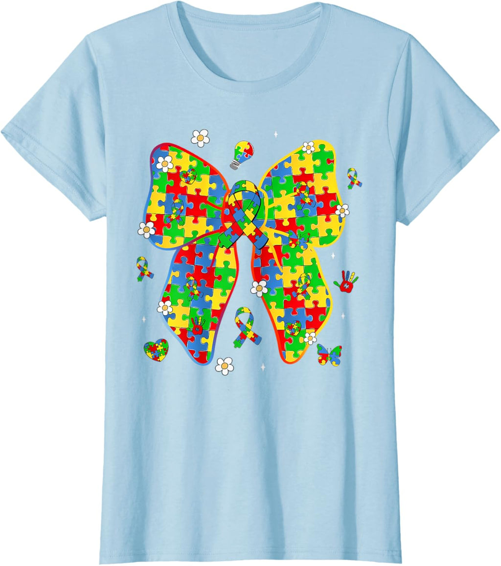 Autism Awareness Coquette Bow Puzzle Bow Women Kids Girl Boy