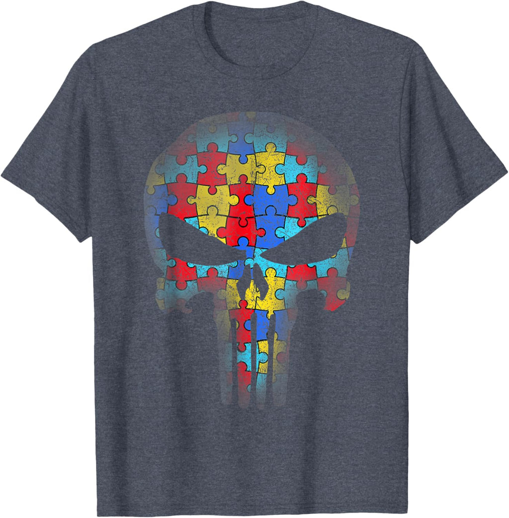 Skull Autism Awareness Puzzle Piece Mens Womens Kids