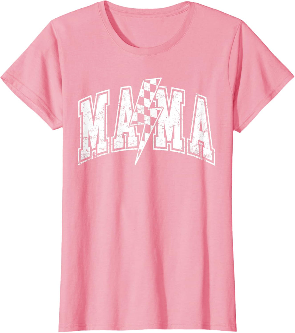 Mama Lightning Bolt Checkered Varsity Mom Women Mother's Day Mother Shirt