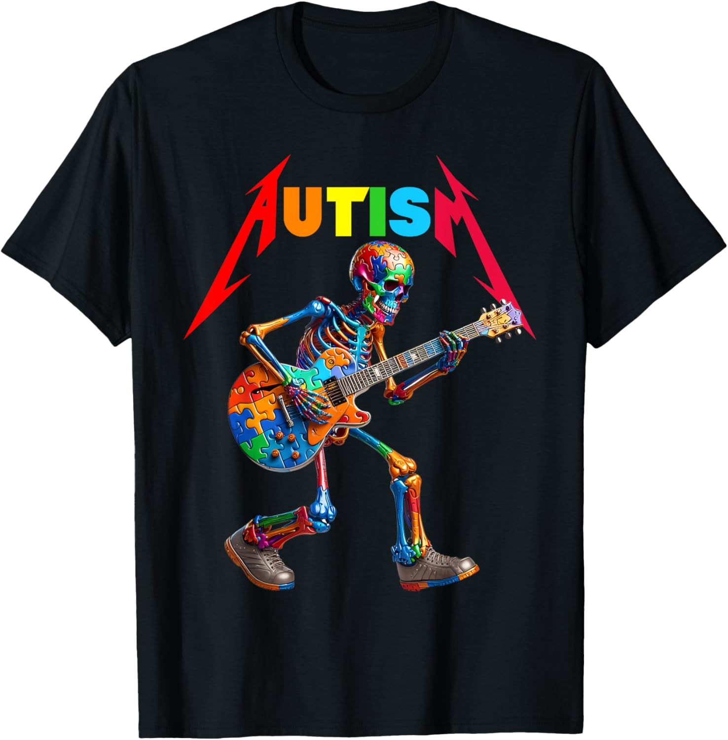 Autism Skeleton Guitar Rock Puzzle Music Autism Awareness