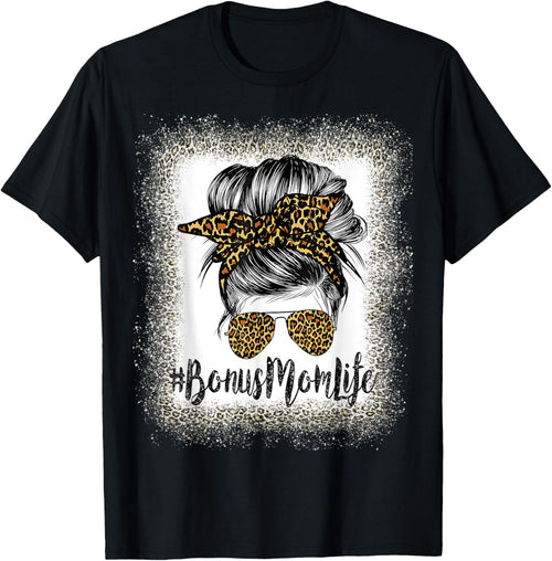 Bonus Mom Life Hair Bandana Glasses Leopard Mother's Day T