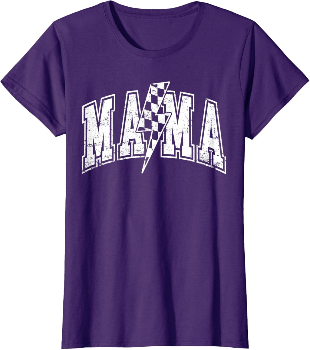 Mama Lightning Bolt Checkered Varsity Mom Women Mother's Day Mother Shirt