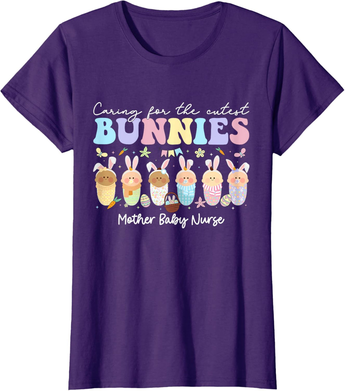 Mother Baby Nurse Easter Day Caring For The Cutest Bunnies T-Shirt, Small, Black